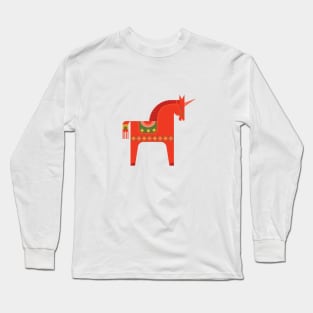 Traditional Inspired Scandinavian Folkstory in Green + Red Long Sleeve T-Shirt